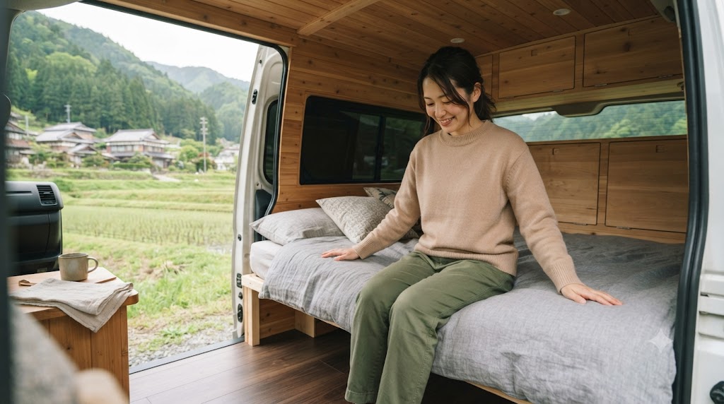 車中泊仕様の車内を表すイメージ画像