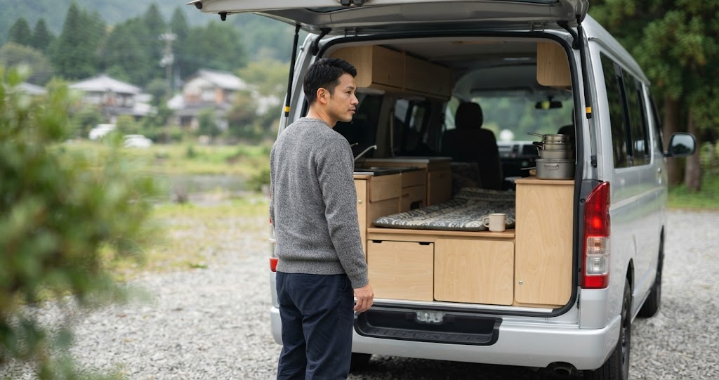 車中泊仕様の室内を表すイメージ画像